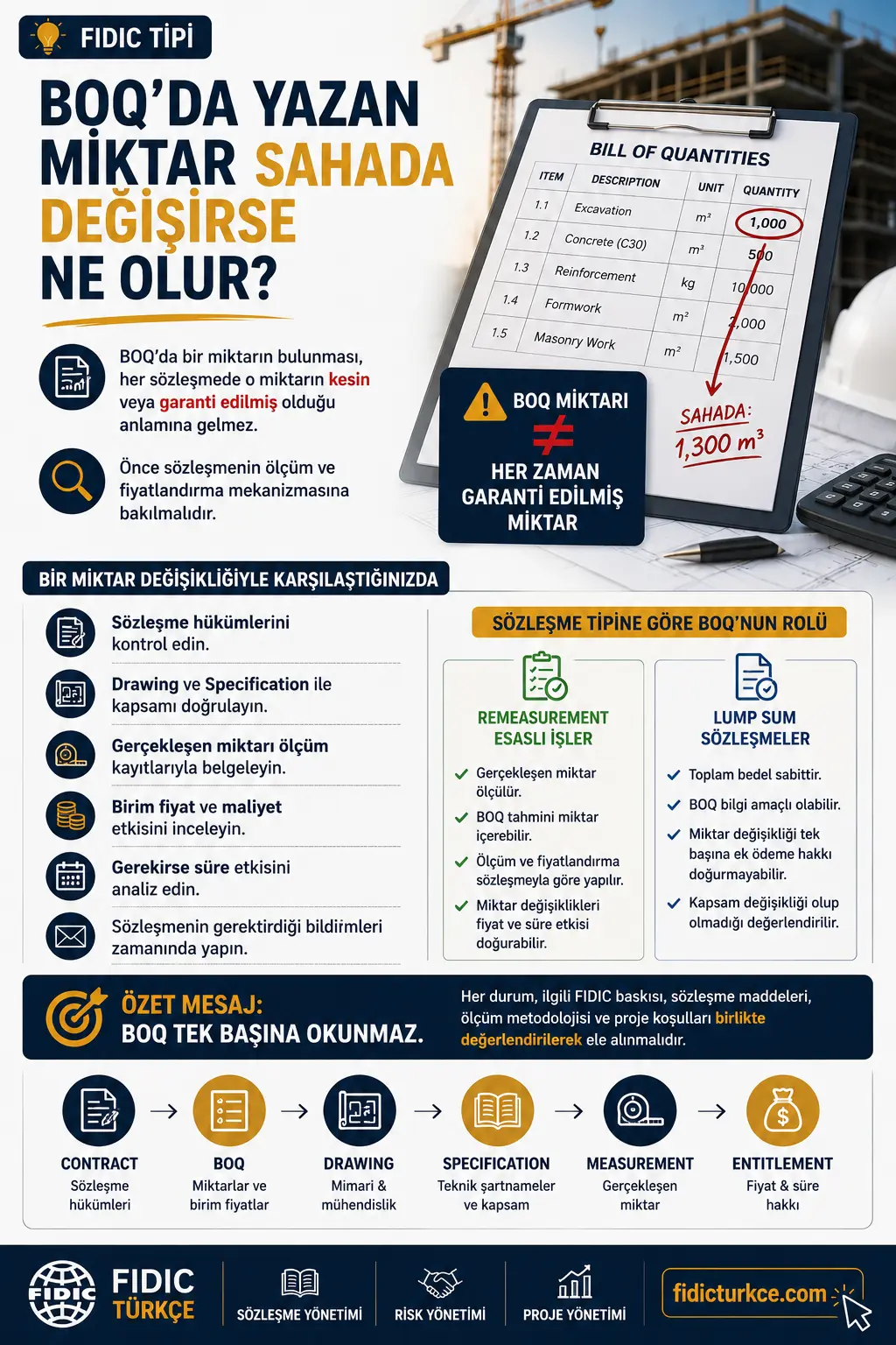 BOQ'da yazan miktar sahada değişirse ne olur?